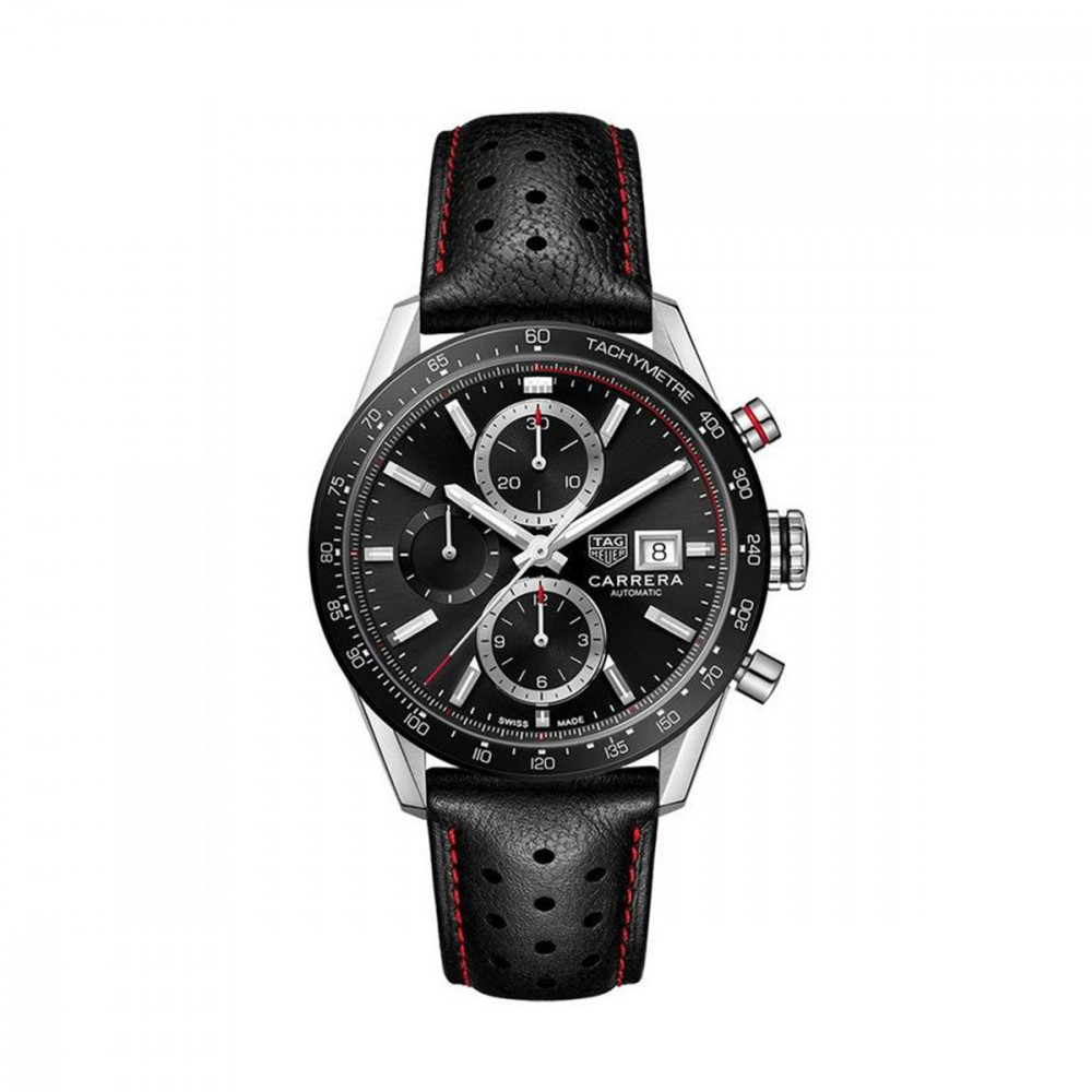 Uhrenarmband Tag Heuer CW2119 FC6254 Leder Schwarz 22mm