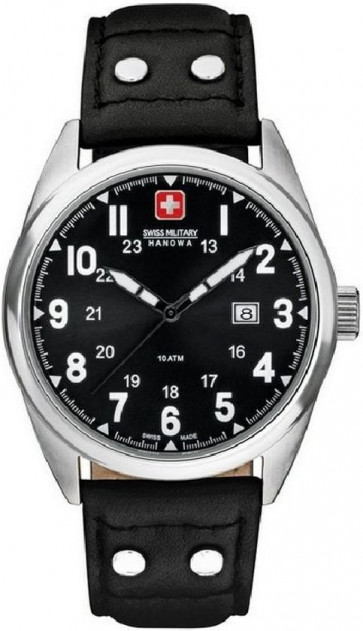 Uhrenarmband Swiss Military Hanowa 06-4181.04.007 Leder Schwarz 22mm