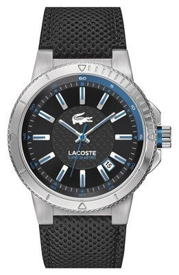 Lacoste Uhrenarmband 2010676 / LC-67-1-14-2409 Leder Schwarz 18mm + schwarzen nähte