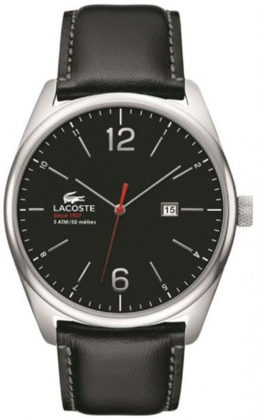 Lacoste Uhrenarmband 2010748 / LC-68-1-14-2412 Leder Schwarz 24mm + grauen nähte