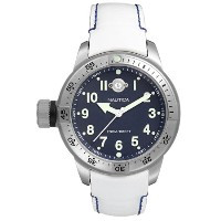 Nautica Uhrenarmband A10015 Leder Weiss 22mm + blauen nähte