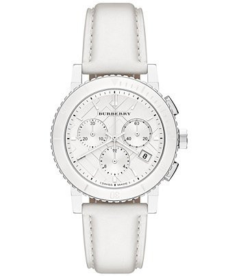 Uhrenarmband Burberry BU9701 Leder Weiss 20mm
