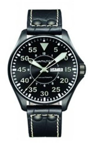 Uhrenarmband Hamilton H64785835 Leder Schwarz 22mm
