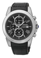 Uhrenarmband Seiko V172-0AN0 / SSC193P2 Leder Schwarz 21mm