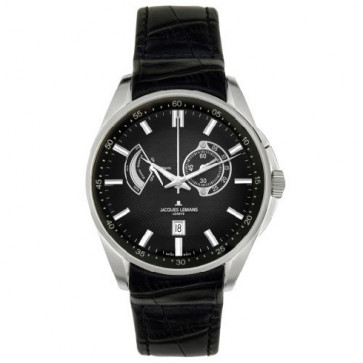Jacques Lemans Uhrenarmband G175 Leder Schwarz 22mm + schwarzen nähte