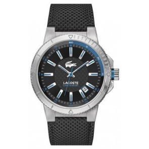 Lacoste Uhrenarmband 2010676 / LC-67-1-14-2409 Leder Schwarz 18mm + schwarzen nähte