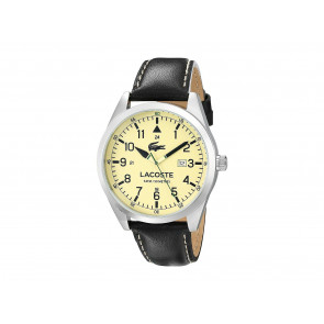 Lacoste Uhrenarmband 2010782 / LC-52-1-14-2571 Leder Schwarz 22mm + weiße nähte