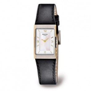 Boccia Uhrenarmband 3186-03 Leder Schwarz + schwarzen nähte