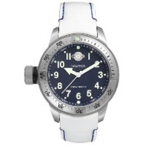 Nautica Uhrenarmband A10015 Leder Weiss 22mm + blauen nähte