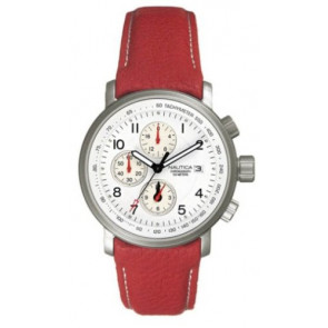 Nautica Uhrenarmband A11012 Leder Rot 22mm + weiße nähte