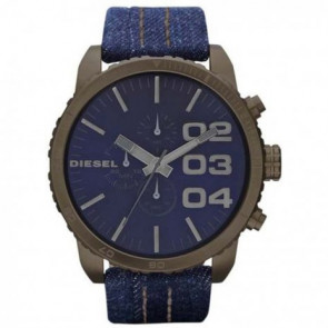 Diesel Uhrenarmband DZ4284 Leder/Textil Blau 26mm + beige nähte