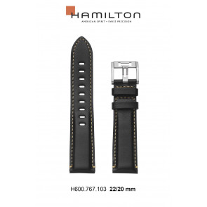 Uhrenarmband Hamilton H690767103 / Khaki Aviation Leder Schwarz 22mm