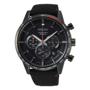 Uhrenarmband Seiko SSB359P1 / 8T63-00L0 / L0KF011N0 Leder/Textil Schwarz 22mm