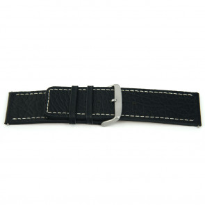 Echt Leder Uhrenarmband schwarz mit weißer Naht 26mm EX-H79