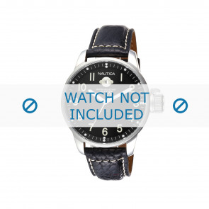 Nautica Uhrenarmband A09033 Leder Schwarz 22mm + weiße nähte