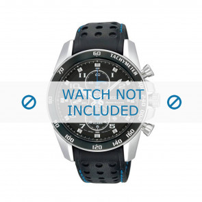 Seiko Uhrenarmband SNAE79P1 / 7T62-0KV003B / L01M014J0 Leder Schwarz 22mm + blauen Nähten